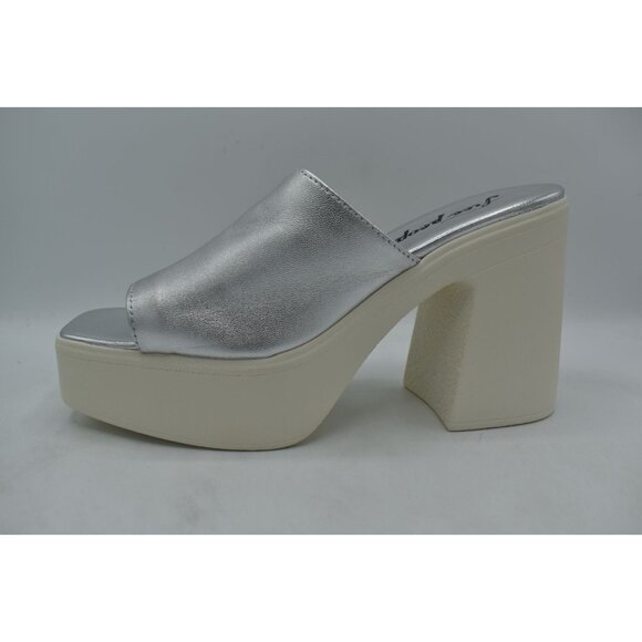 Free People EU 39.5 US 9 Zoe Platform Silver Metallic Leather Slide Sandal Shoes - Picture 7 of 13